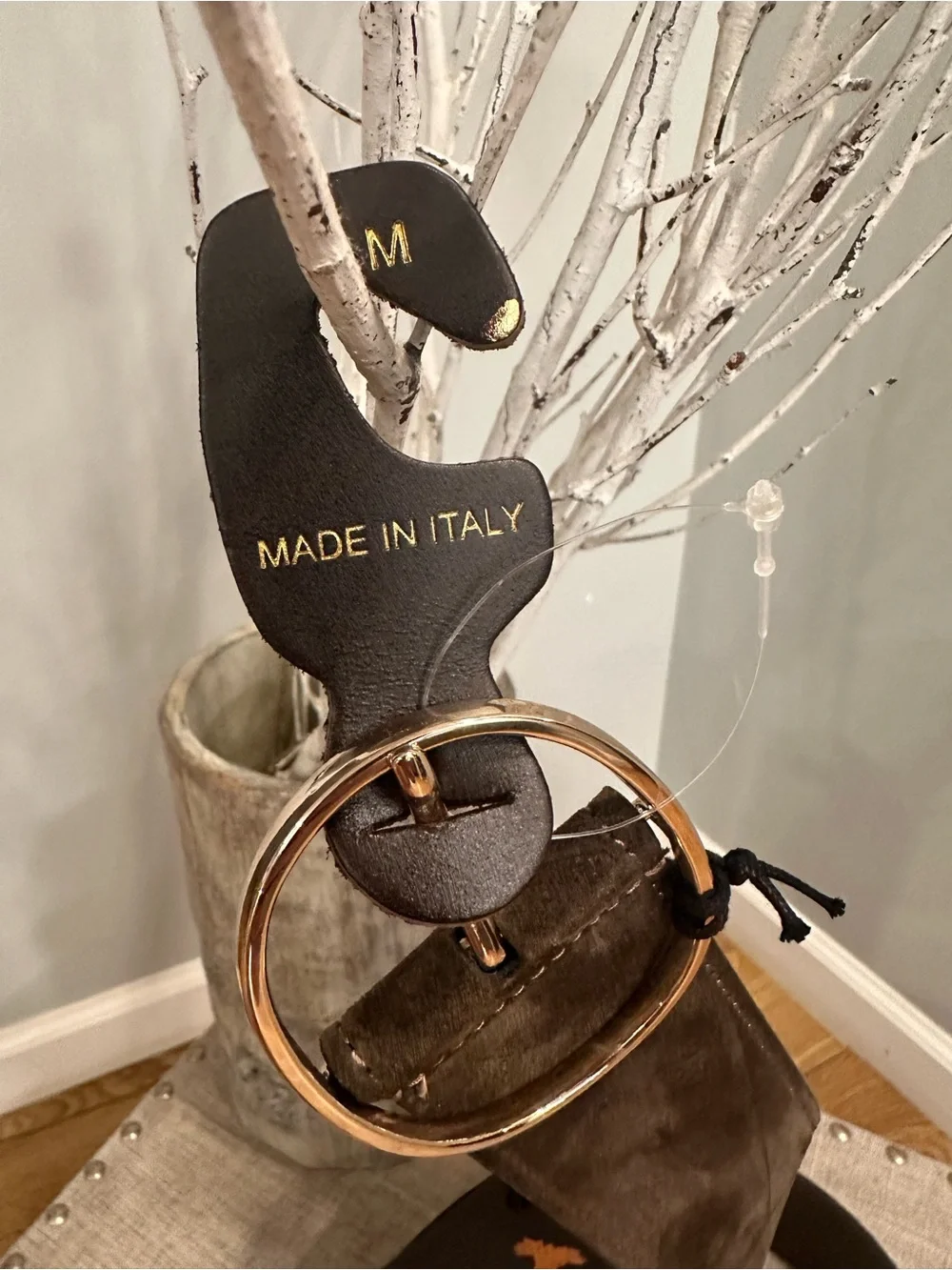Italian-Made Brown Suede Women’s Belt with Gold Ring Buckle
